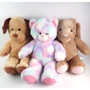 Build a Bear Lot of 3 Rabbit Puppy and Pastel Kitty Cat 16" Plush Dolls